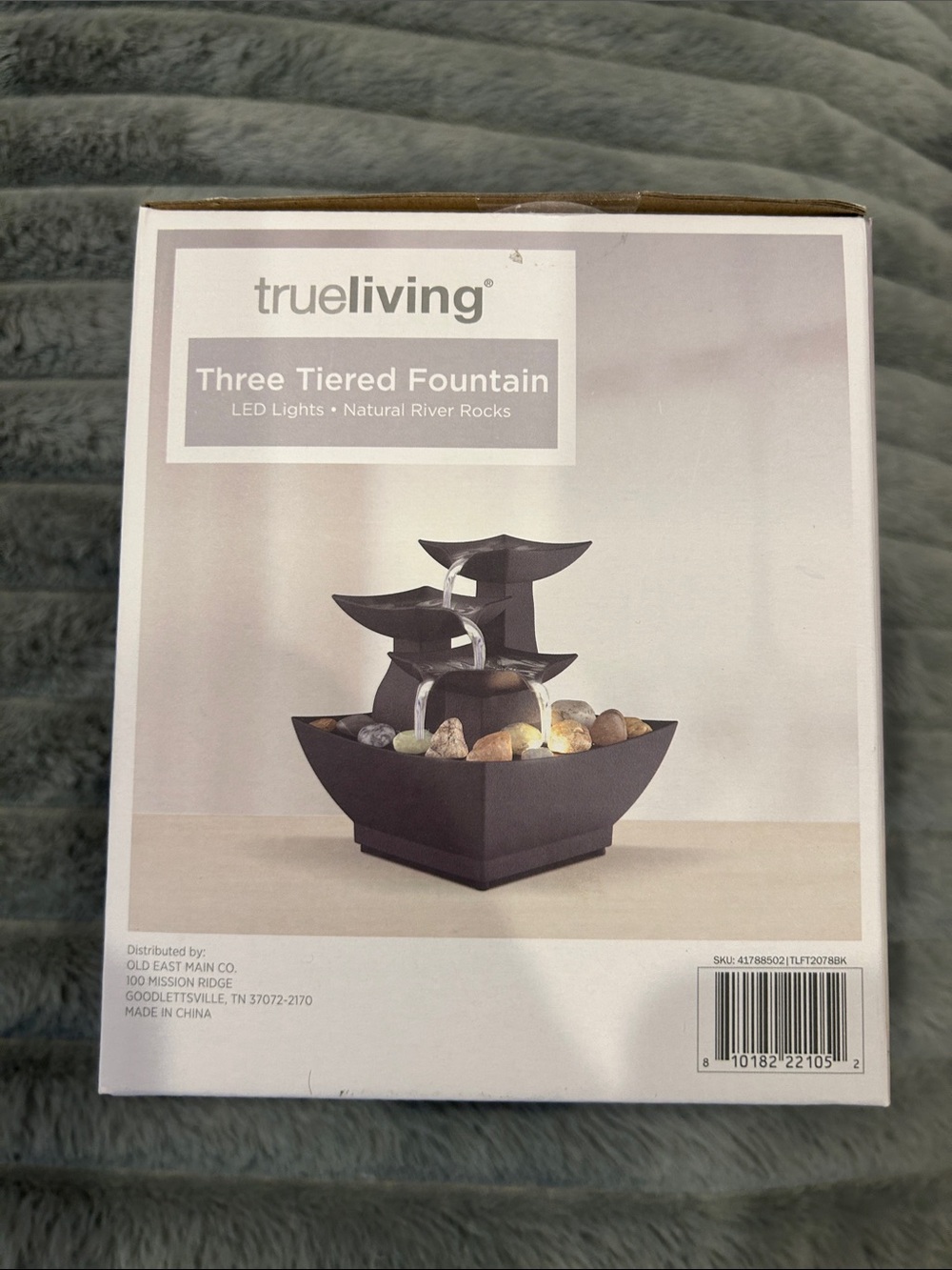 trueliving Three Tiered Fountain - Black with River Rock Accent